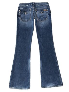 👖🎸 SILVER Pioneer Low Rise Bootcut Blue Jeans Whiskered Flap Pockets  | Sz 28x33